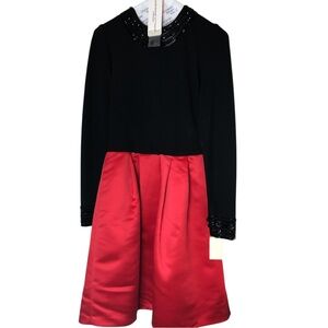 Vintage Adrienne Vittadini cocktail dress Black and Red Long Sleeve Beaded Dress
